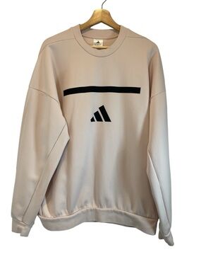 adidas Men’s Crewneck Sweatshirt in Light Beige with Black Logo size L